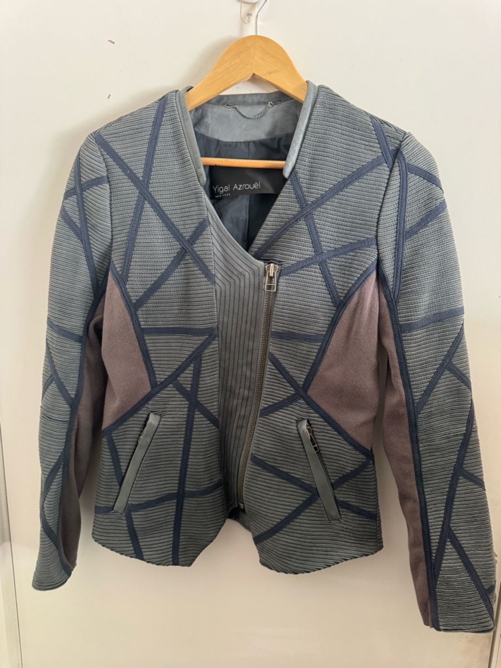 Yigal Azrouel Women's Geometric Zip Front Jacket lamb leather